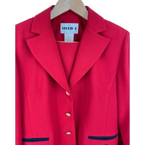 Studio I Women SIze 8 Red & Blue Sleeveless Dress Suit Jacket Set Nautical - Picture 5 of 15